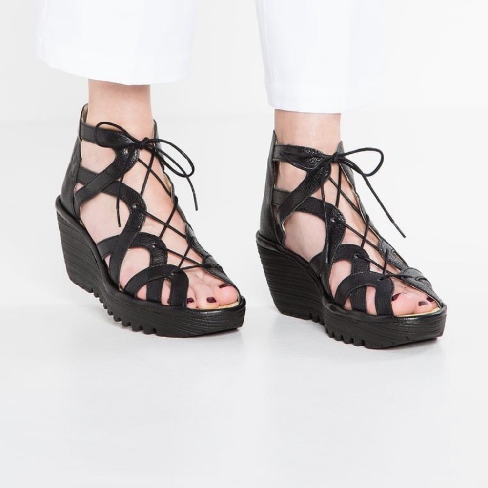 Fly London Black Wedge shoes NWT